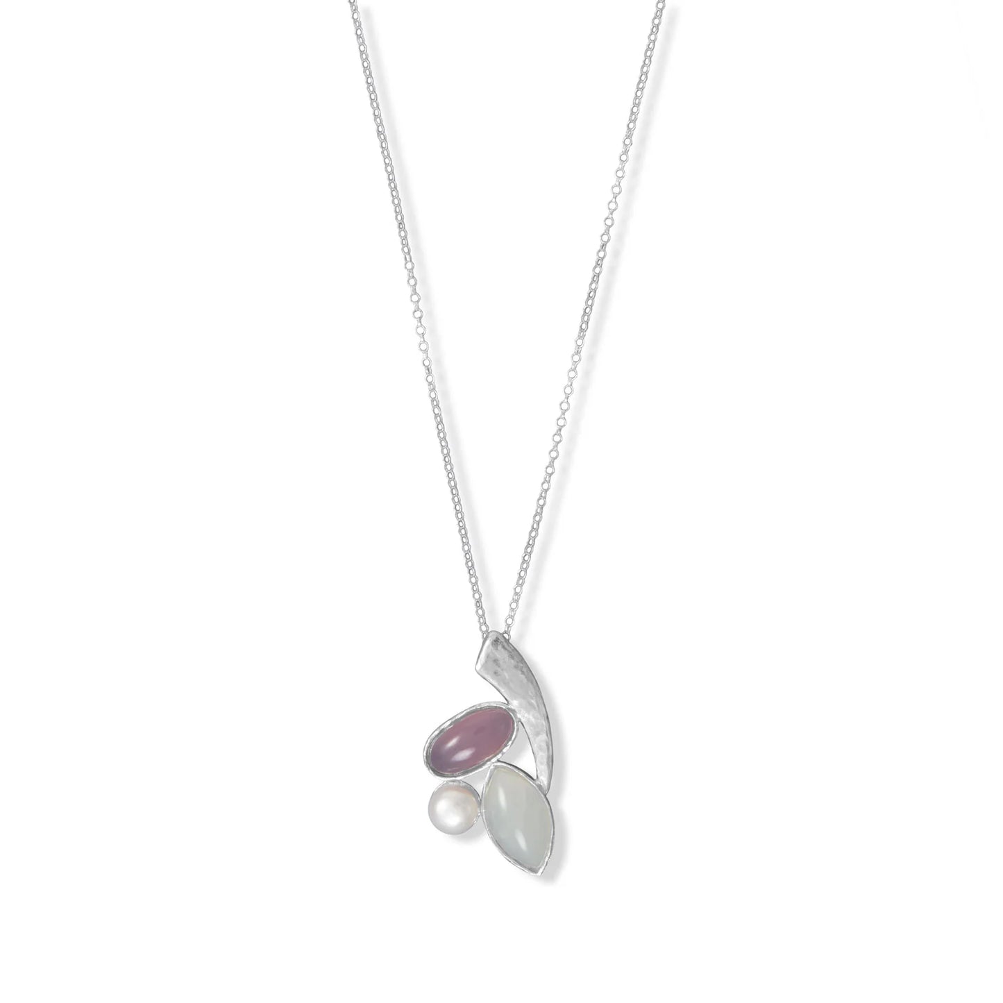 Multi-Stone Necklace - Sterling Silver Moonstone Pearl Chalcedony Pendant