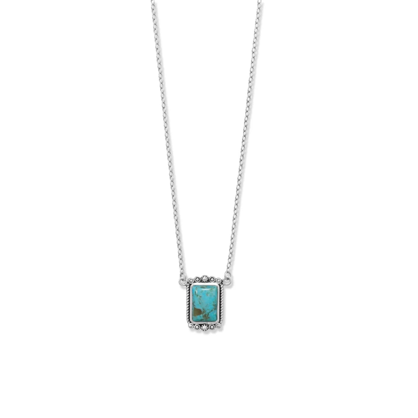 Turquoise Necklace - Sterling Silver Oxidized Rope Edge Rectangle Pendant