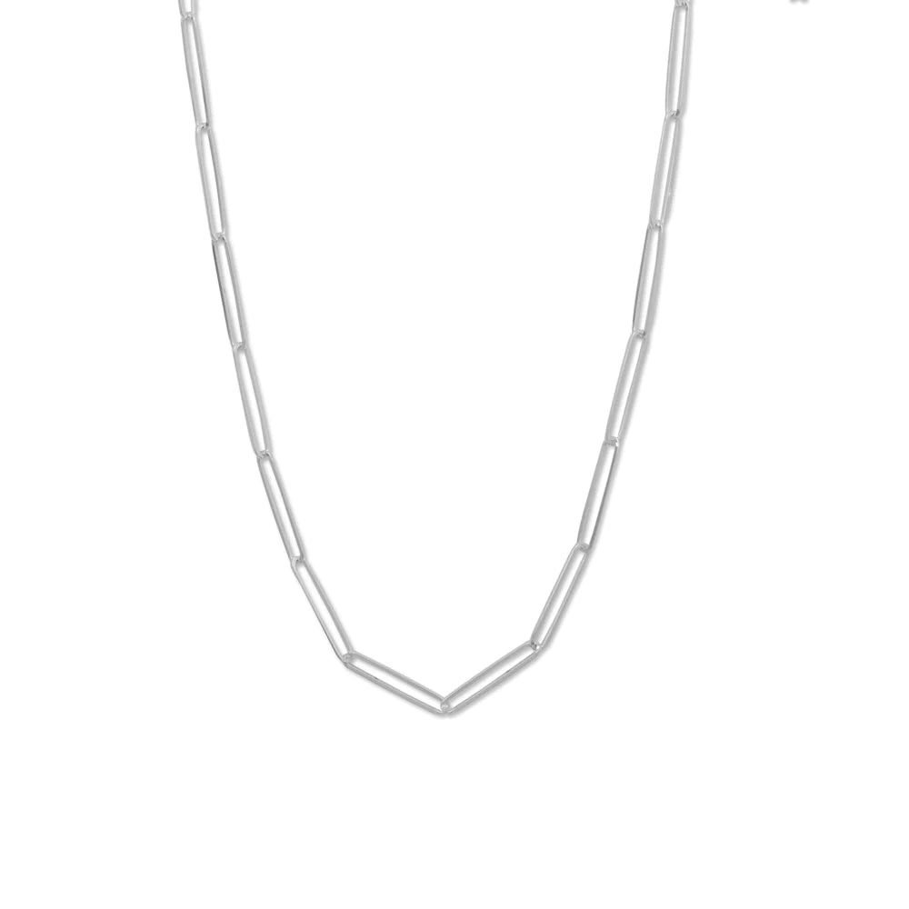 Sterling Silver Elongated Paperclip Chain Necklace, 30 Inch Italian Made, 24.8mm x 4.3mm Links, Lobster Clasp Closure