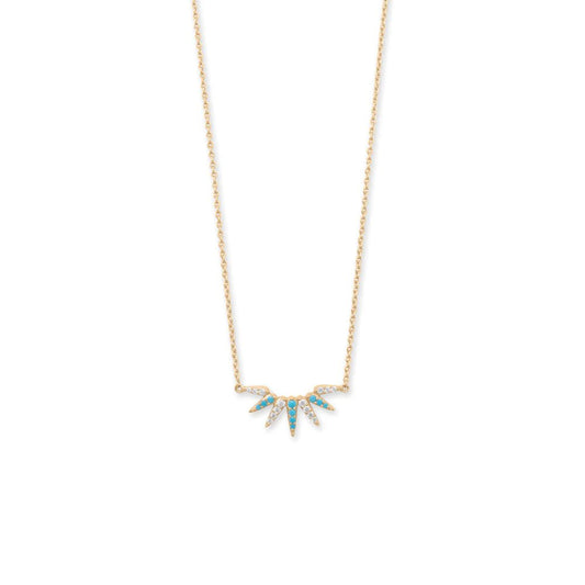 16" + 2" 14 Karat Gold Plated Synthetic Turquoise and CZ Spike Necklace