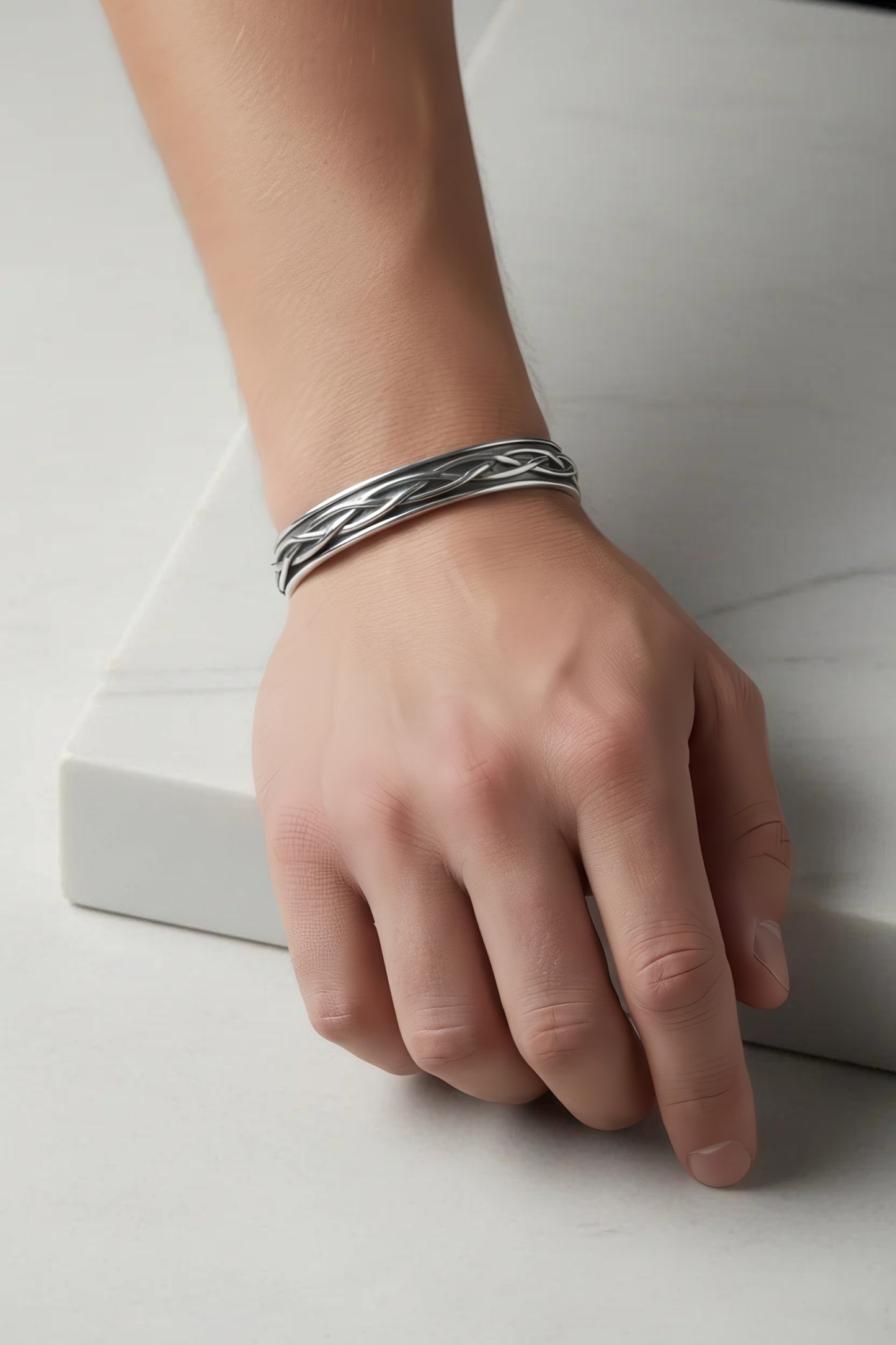 Braided Cuff Bracelet - Sterling Silver Oxidized Handmade Mexico