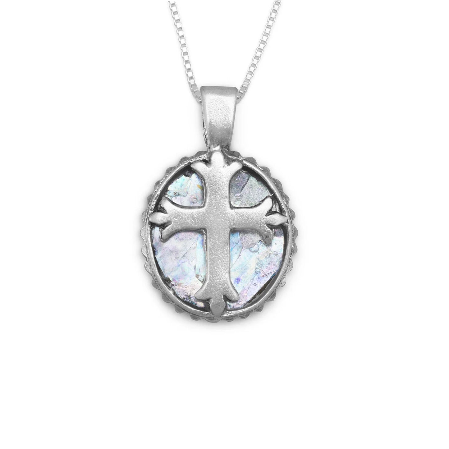 Roman Glass Cross Necklace - Sterling Silver Ancient Glass Pendant