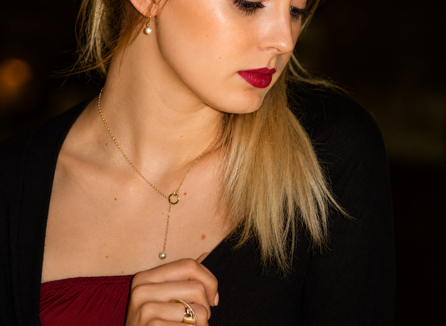 Cultured Freshwater Pearl Lariat Necklace Solid 14K Yellow Gold 6mm 18 Inch