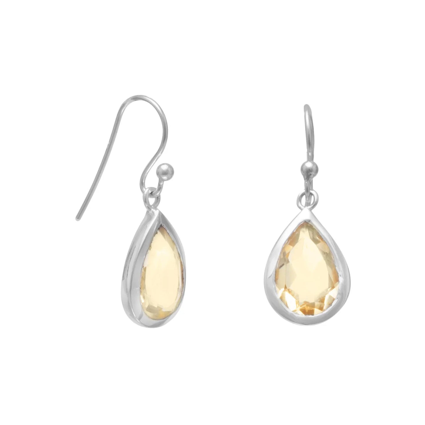 Sterling Silver Faceted Citrine French Wire Dangle Earrings, 13x10mm Stone, 30mm Length