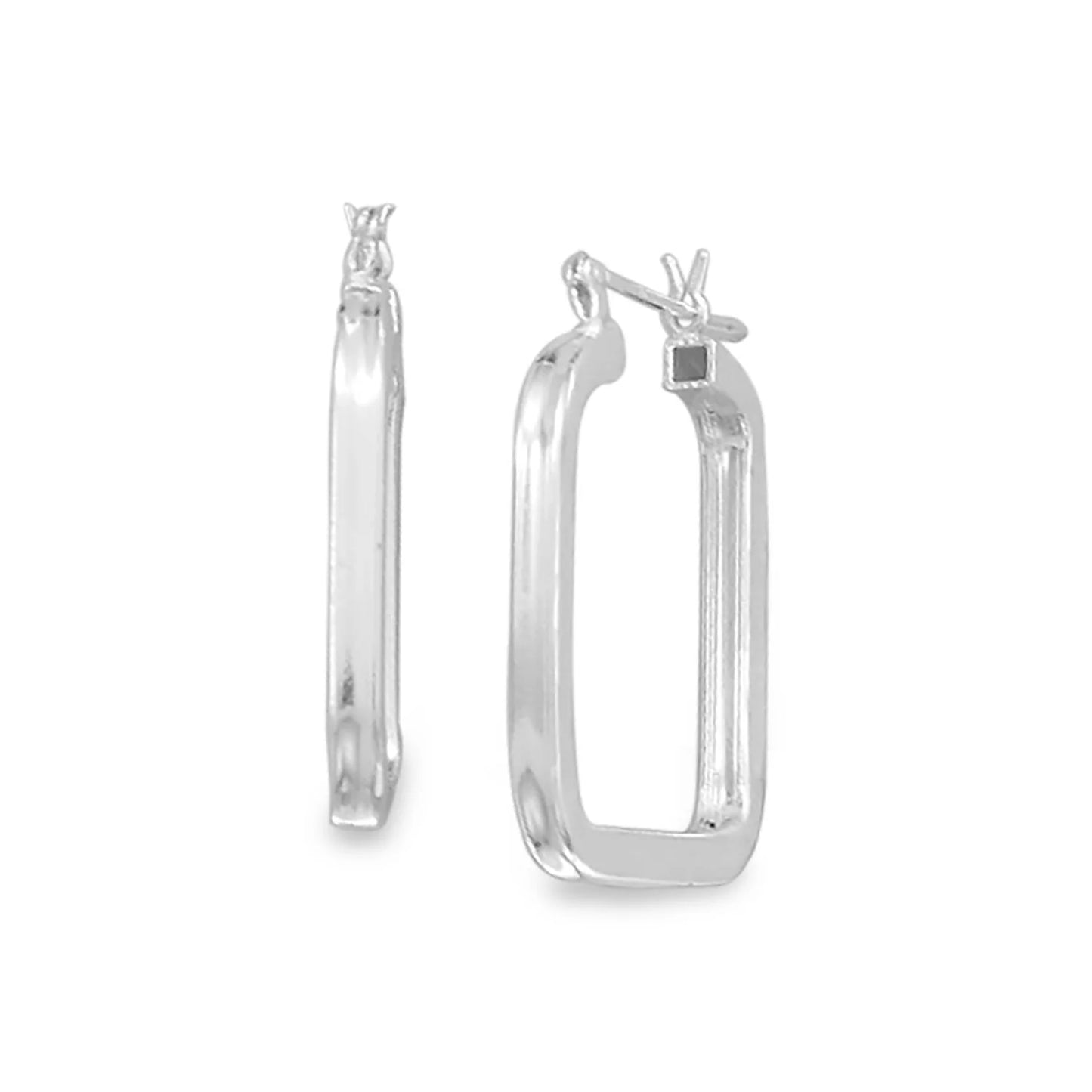 Sterling Silver Square Hoop Earrings, 2mm Wide, 24mm Length