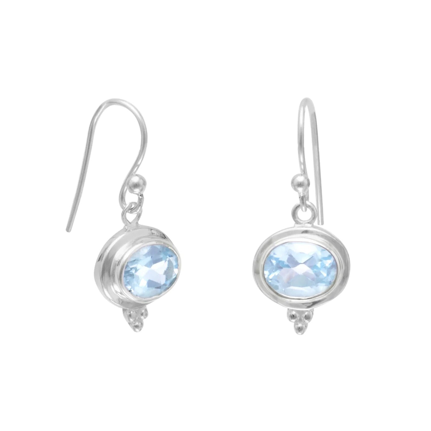 Sterling Silver Oval Blue Topaz French Wire Dangle Earrings, 11mm x 8mm