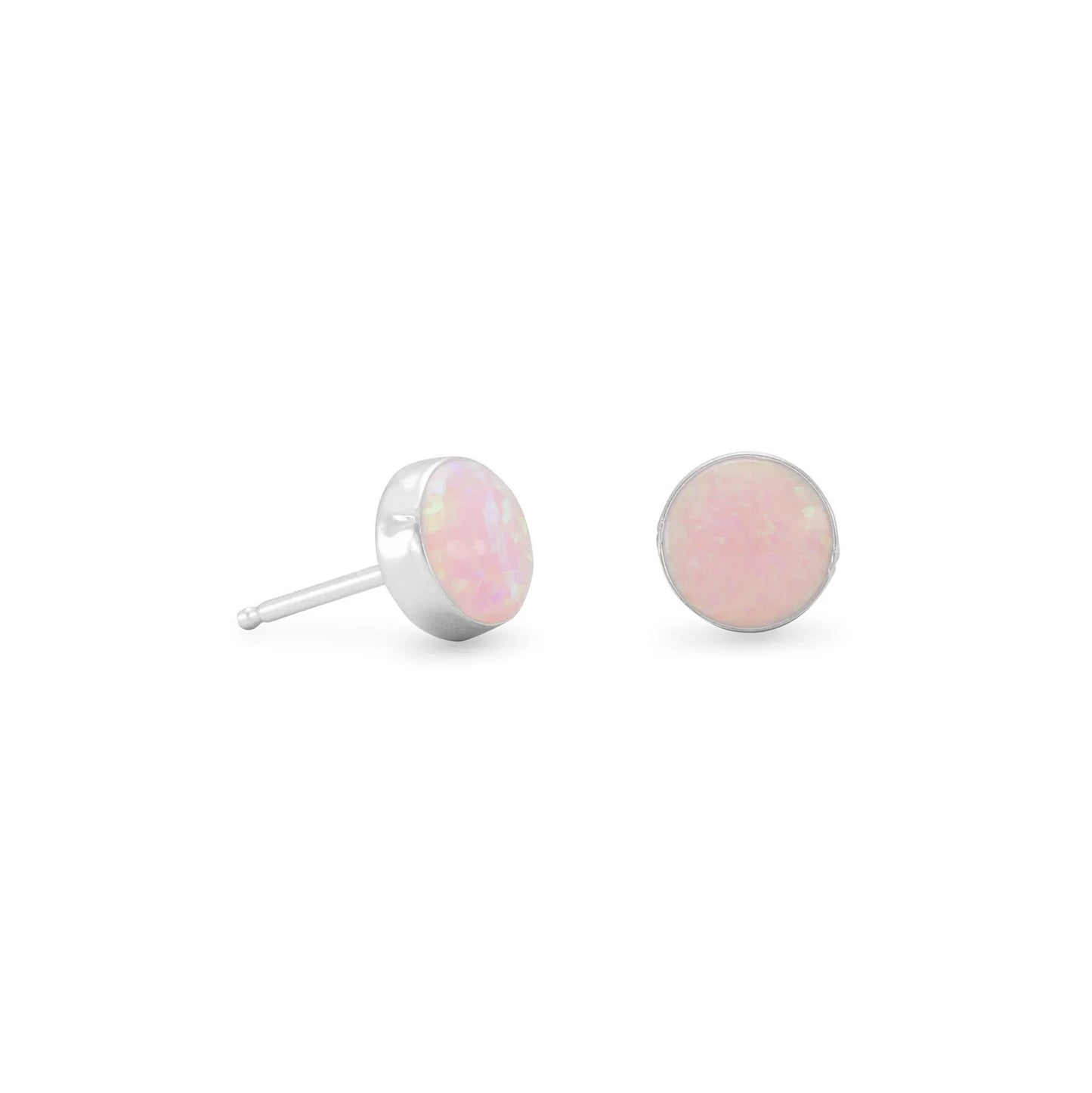 Sterling Silver Pink Synthetic Opal Stud Earrings, 7mm
