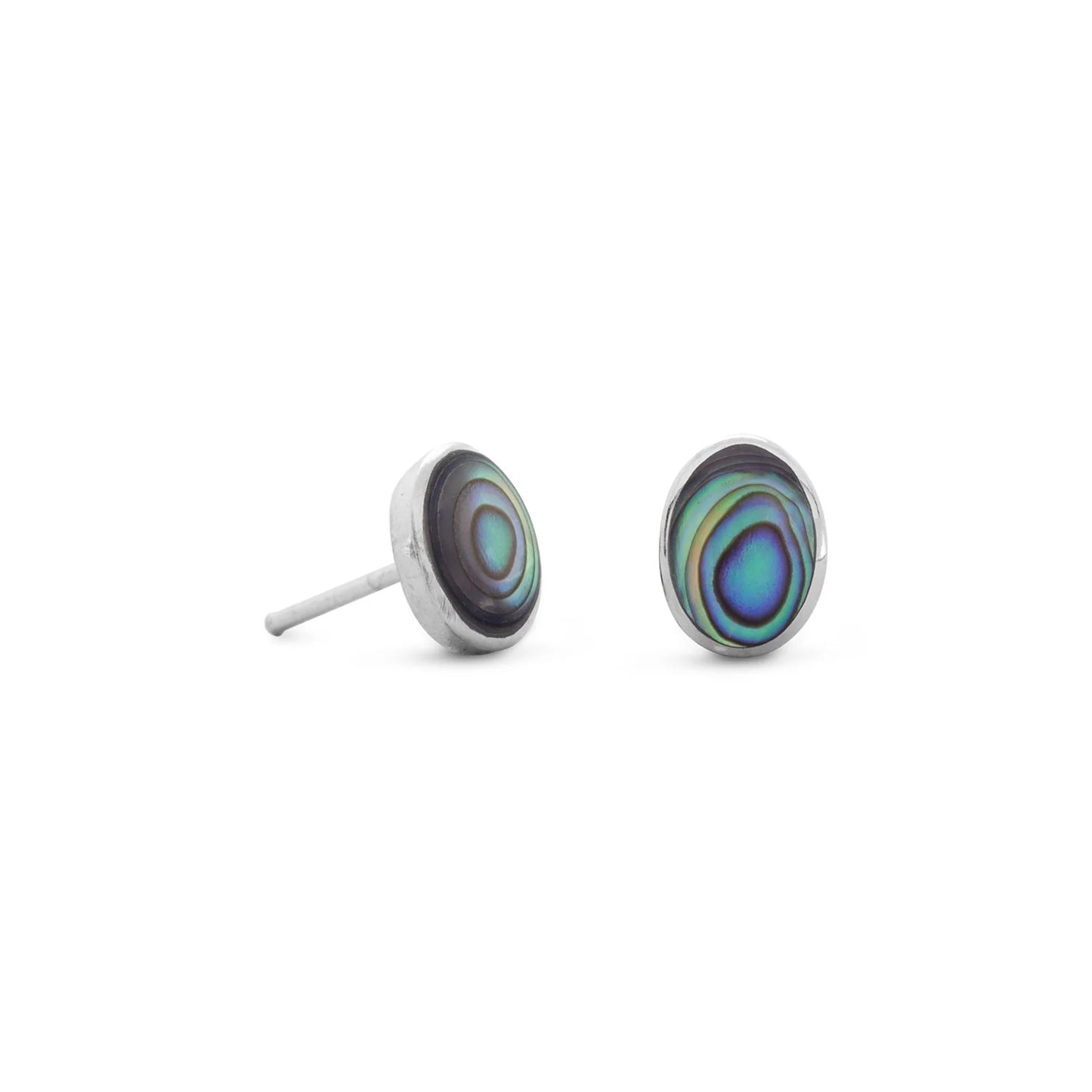 Sterling Silver Oval Abalone Shell Stud Earrings, 8mm x 6mm