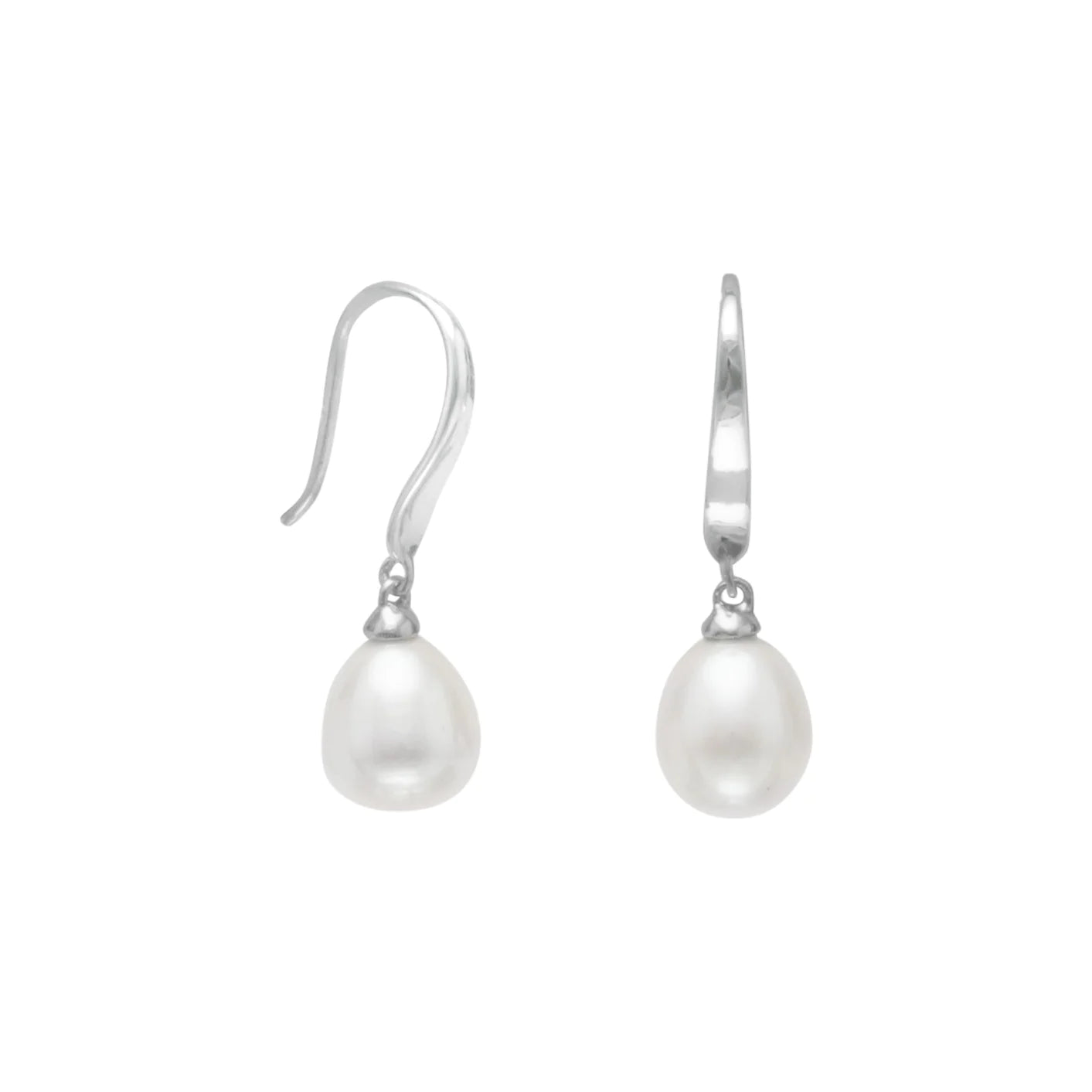 Sterling Silver Rhodium Plated French Wire Dangle Earrings with White Cultured Freshwater Pearl Drops, 7.5mm