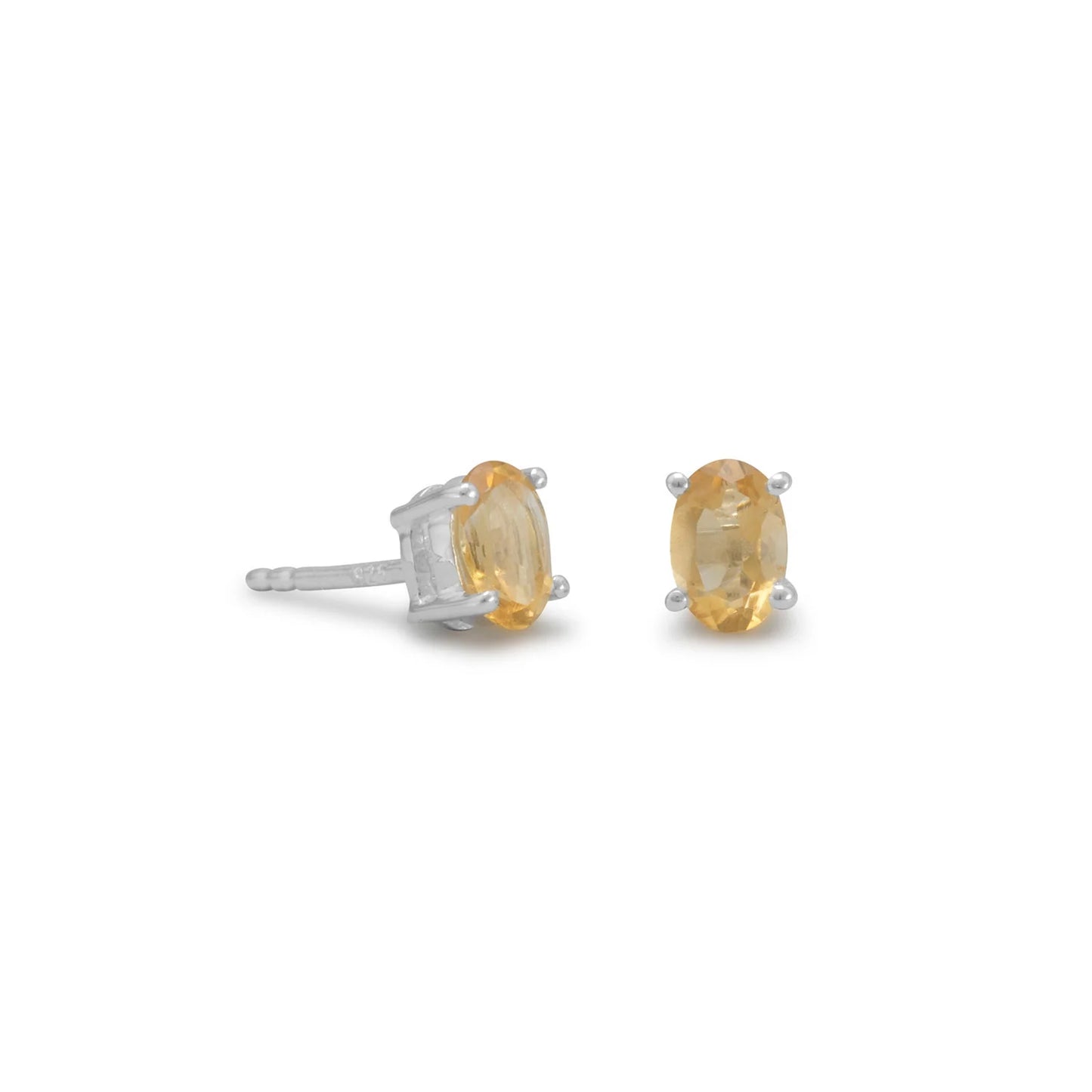Sterling Silver Oval Citrine Stud Earrings, 4mm x 6mm