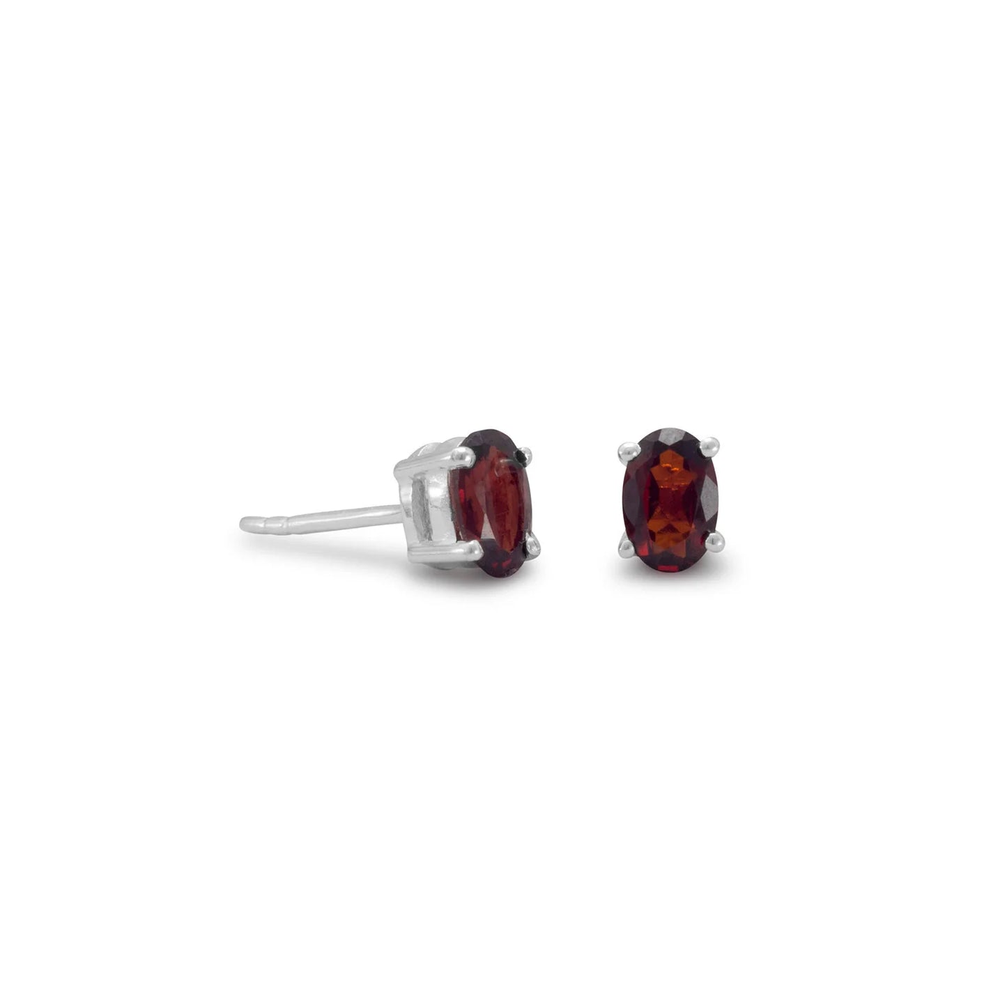 Generic Sterling Silver Oval Garnet Stud Earrings, 4mm x 6mm