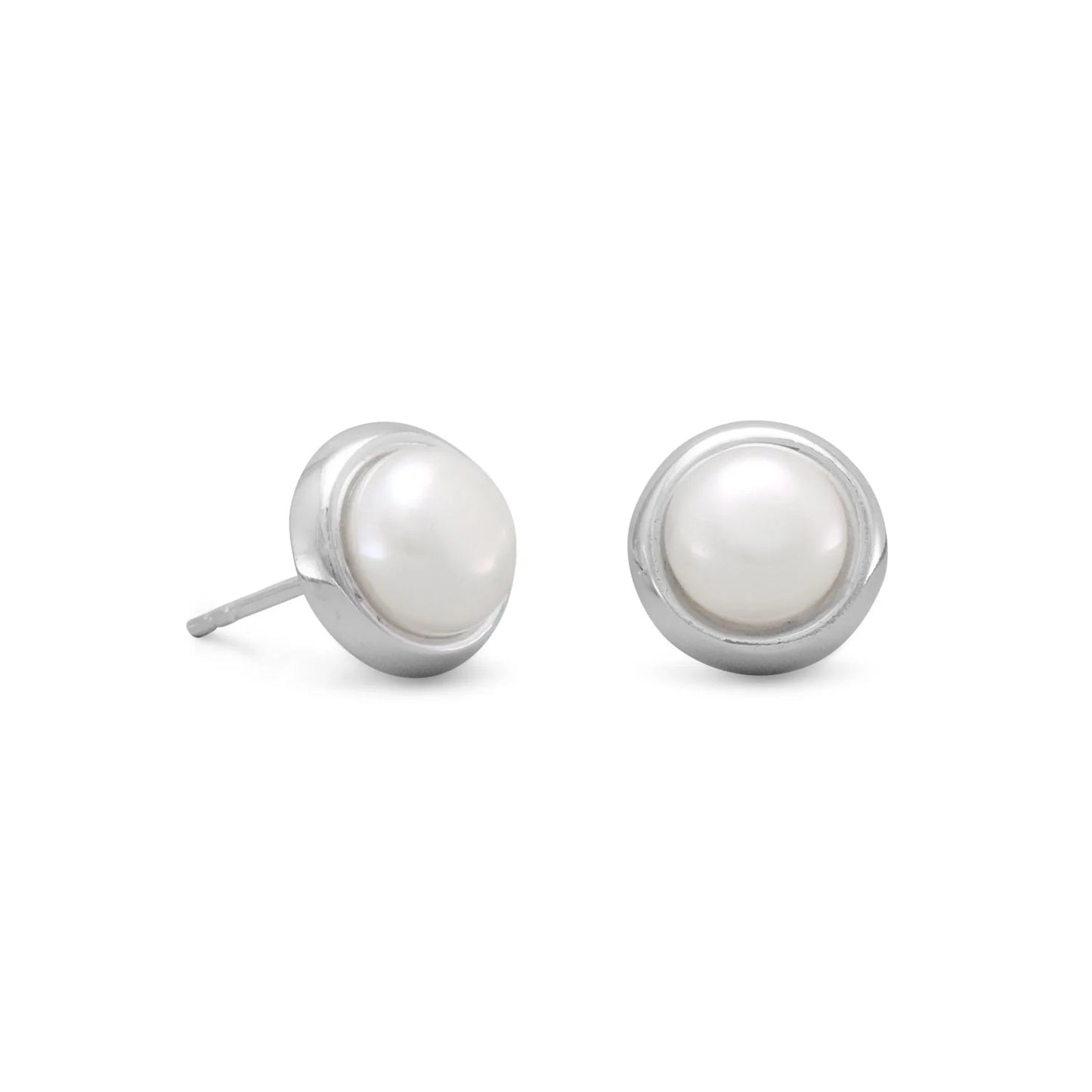 Sterling Silver Cultured Freshwater Button Pearl Stud Earrings, 6mm, .925 Silver
