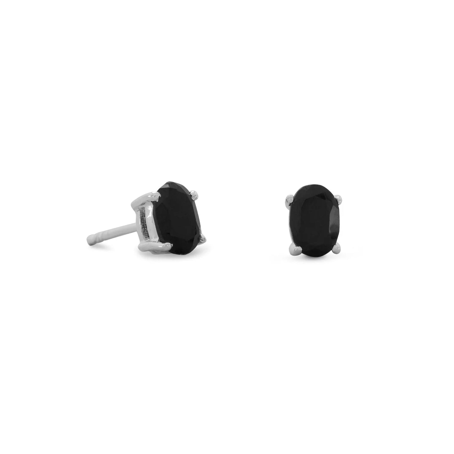 Sterling Silver Black Onyx Stud Earrings, 4mm x 6mm, .925 Fine Silver