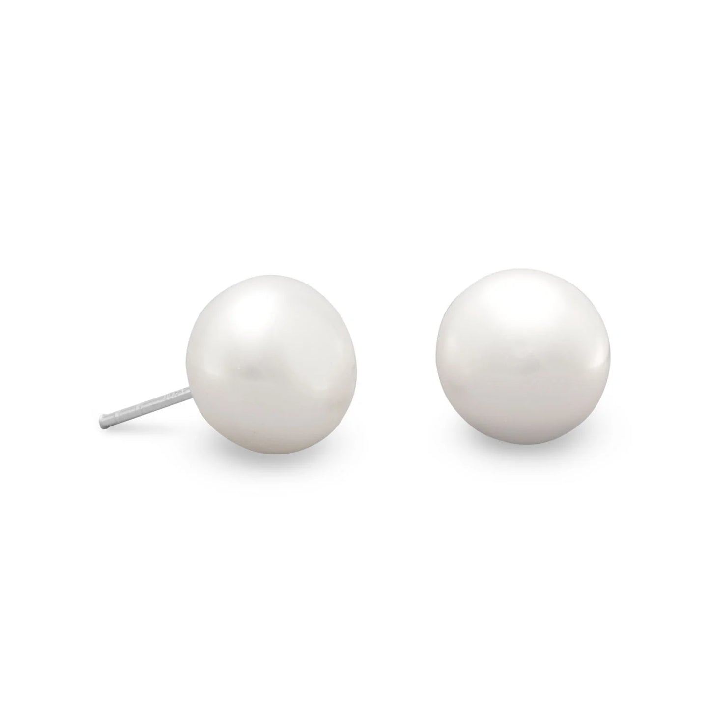 Sterling Silver Cultured Freshwater Button Pearl Stud Earrings, 10mm, .925 Silver