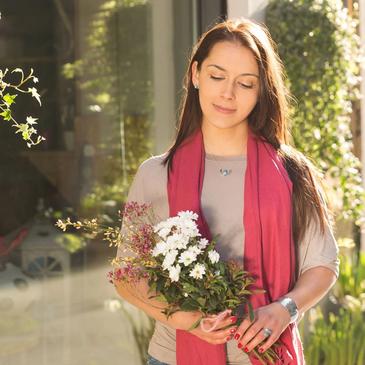 Sterling Silver Rhodium Plated Turquoise Wrap Ring with Antique Rope Edge, Leaf Design, Adjustable Sizes 5-9, 3x5mm Stones