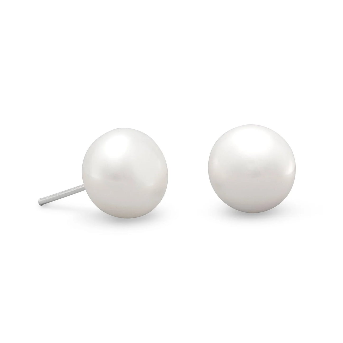 Sterling Silver Cultured Freshwater Pearl Stud Earrings, White, 8mm, .925 Silver