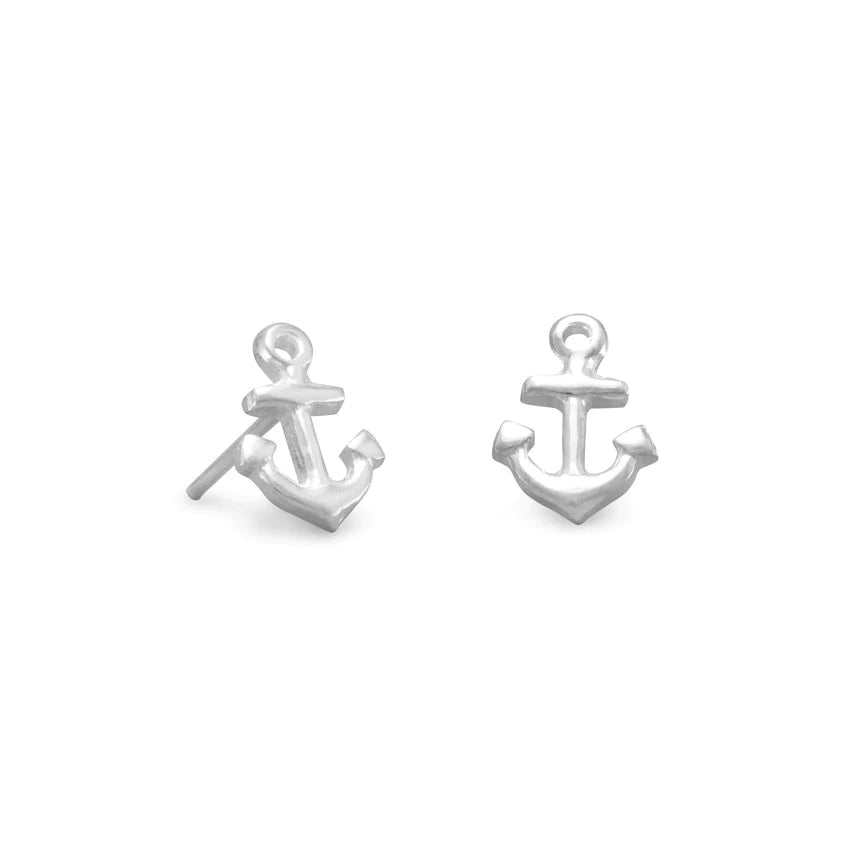 Sterling Silver Anchor Stud Earrings, Polished .925 Silver, 8mm x 10mm