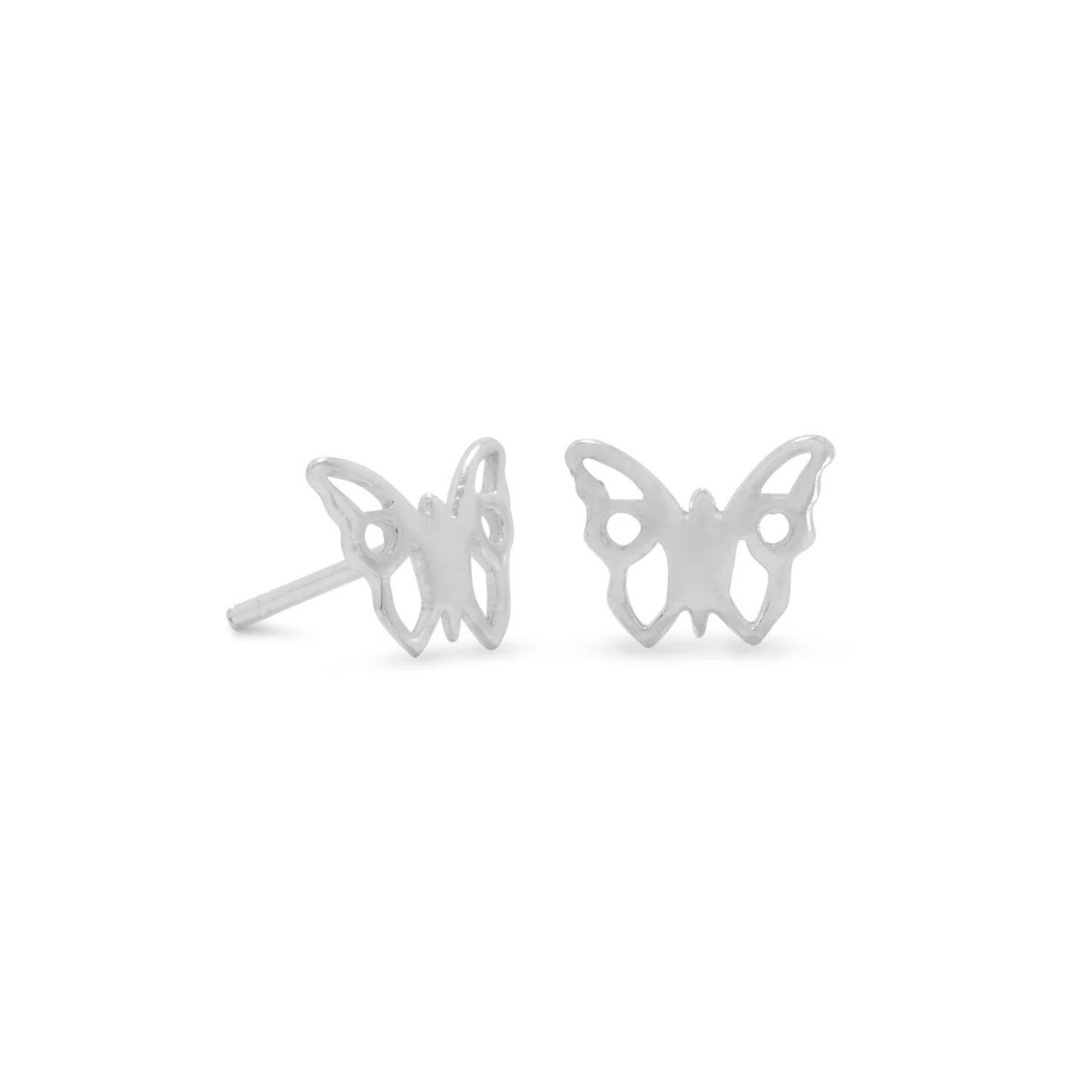 Sterling Silver Butterfly Stud Earrings, Polished .925 Silver, 6mm x 8mm