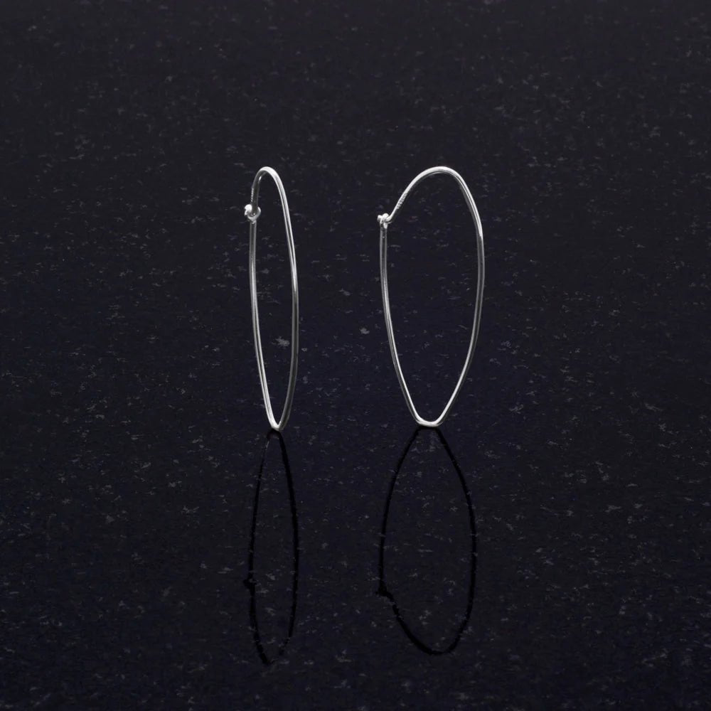 Thin Wire Oval Hoop Earrings Polished 925 Sterling Silver 0.5mm 1.75in