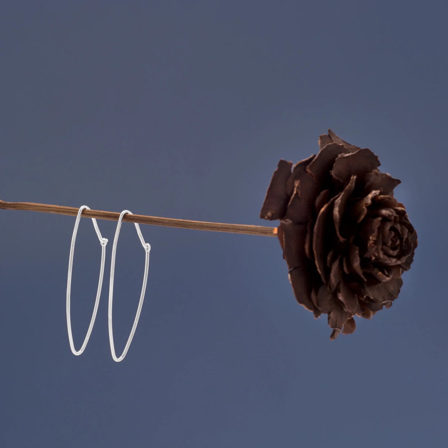 Sterling Silver Thin Oval Wire Hoop Earrings, 1.75 Inch Length, 0.5mm Wide