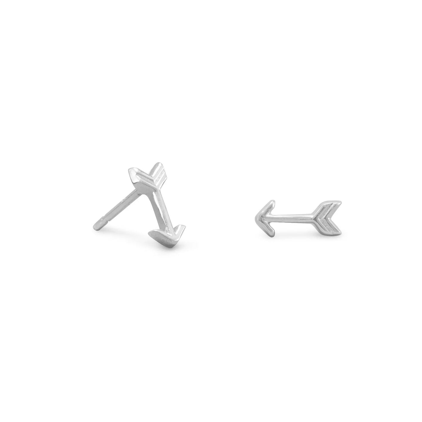 Sterling Silver Arrow Stud Earrings, Rhodium Plated, 3mm x 7mm