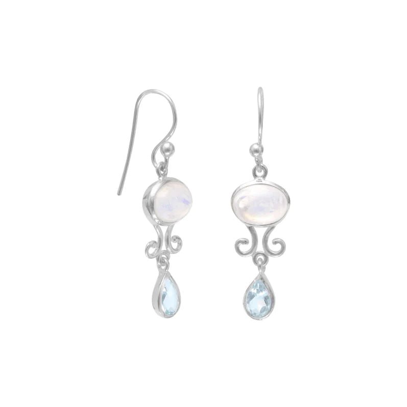 Rainbow Moonstone and Blue Topaz Earrings