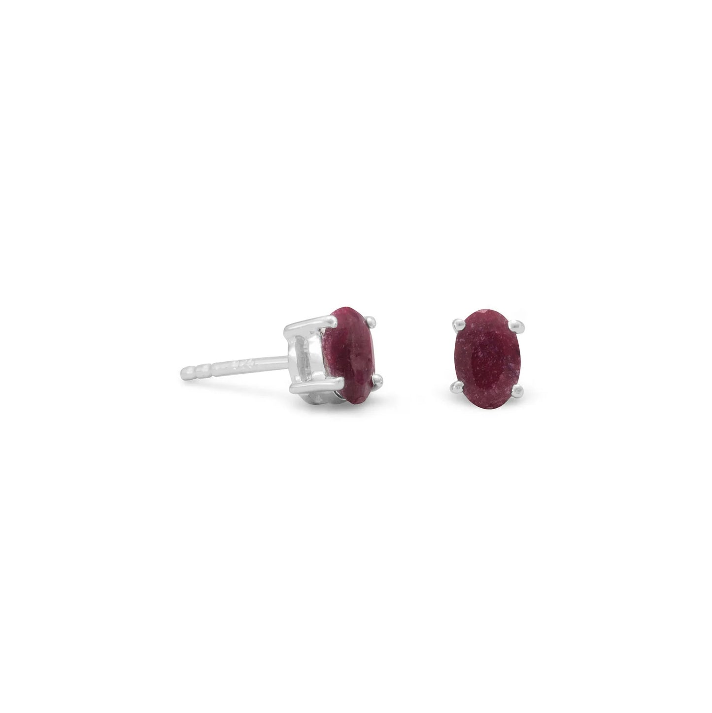 Sterling Silver Faceted Oval Corundum Stud Earrings, 4mm x 6mm