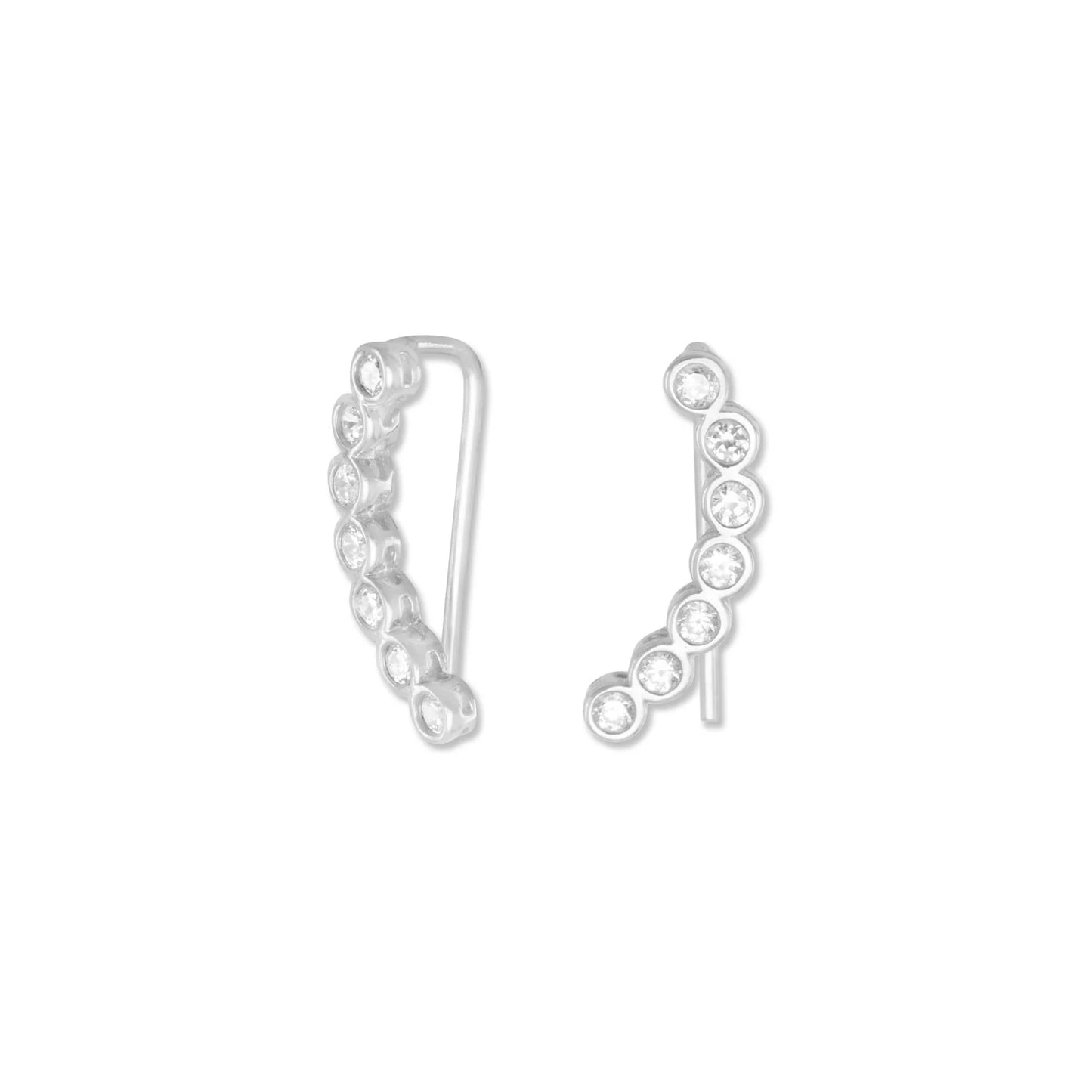 Rhodium Plated Bezel CZ Ear Climbers