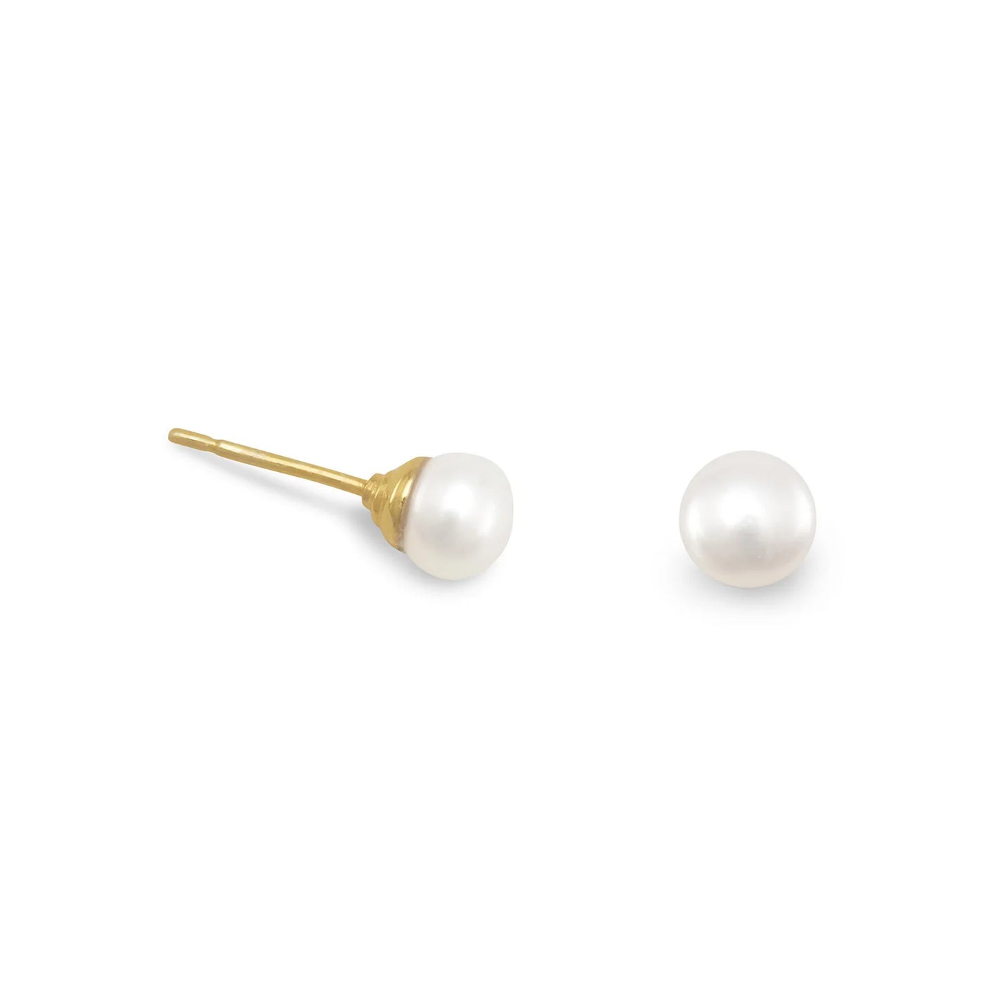 14 Karat Gold Plated Sterling Silver Cultured Freshwater Pearl Stud Earrings,5mm