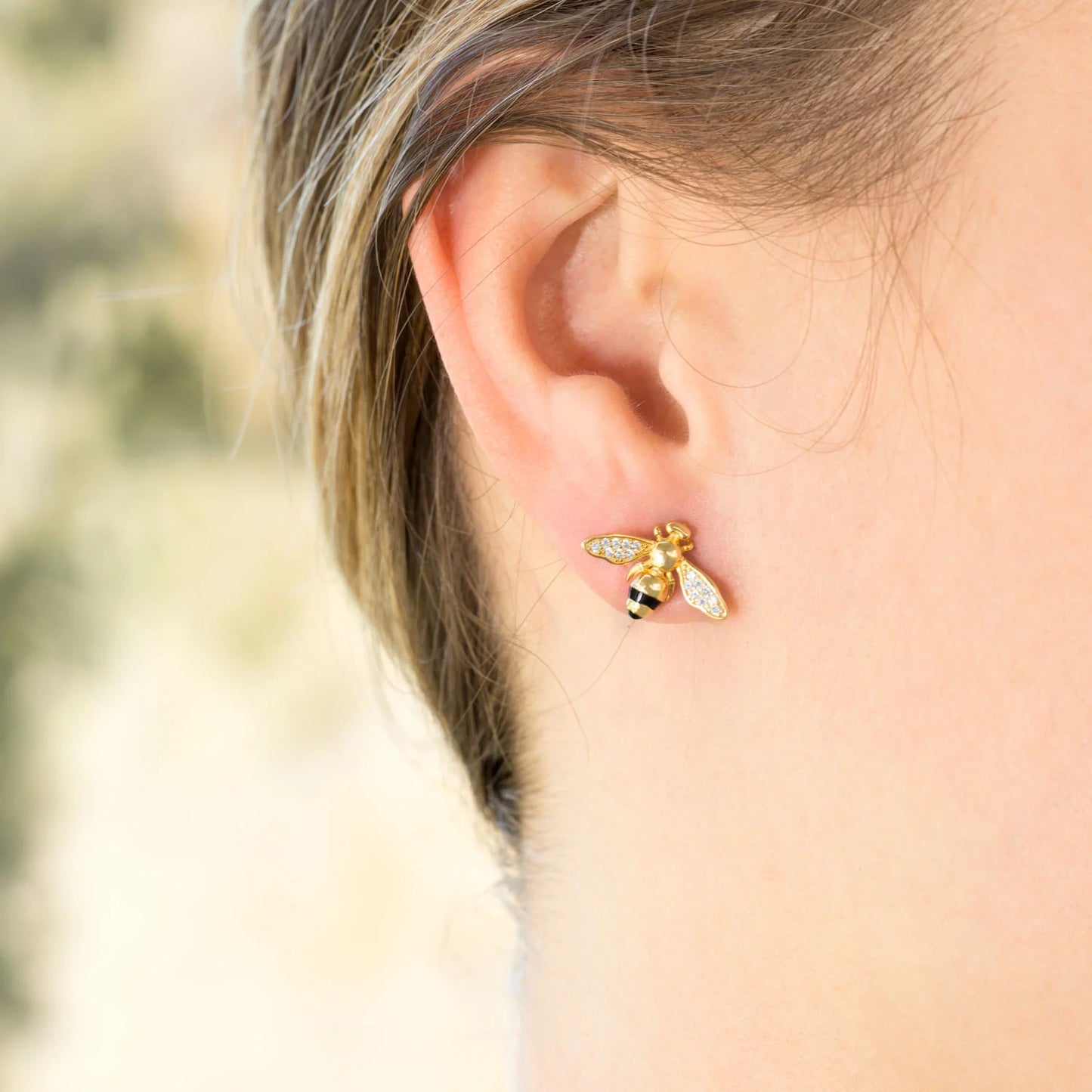 14 Karat Gold Plated CZ Bee Earrings