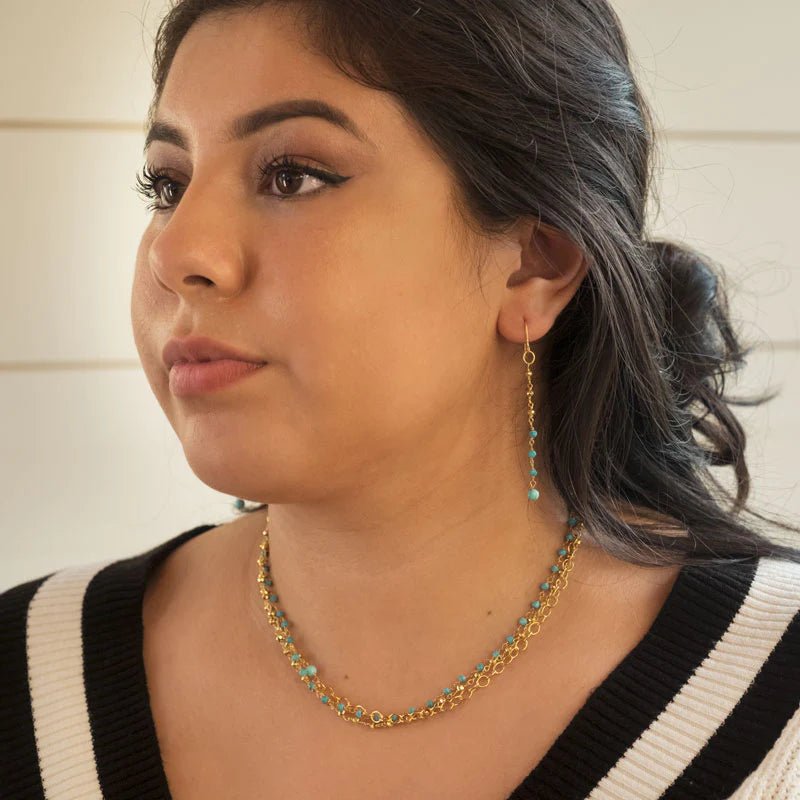14K Gold Plated Earrings with Reconstituted Turquoise Beads
