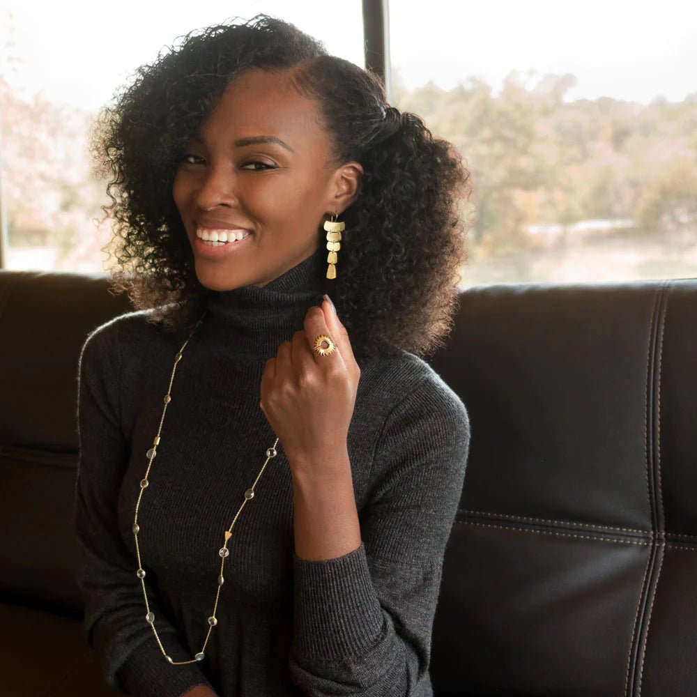 14 Karat Gold Plated Sterling Silver Cascading Plate Earrings, Textured, French Wire, 2.5 Inch Drop Length