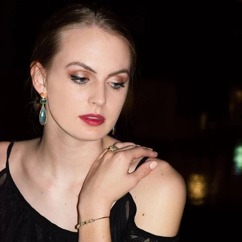 14 Karat Gold Plated Sterling Silver Multi Stone Ring with Rose Quartz, Rainbow Moonstone, Labradorite, Chalcedony, Marquise and Pear Shapes, Sizes 6-10