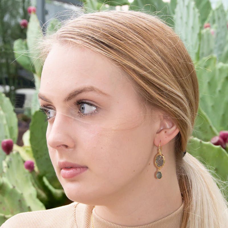 14 Karat Gold Plated Labradorite Earrings
