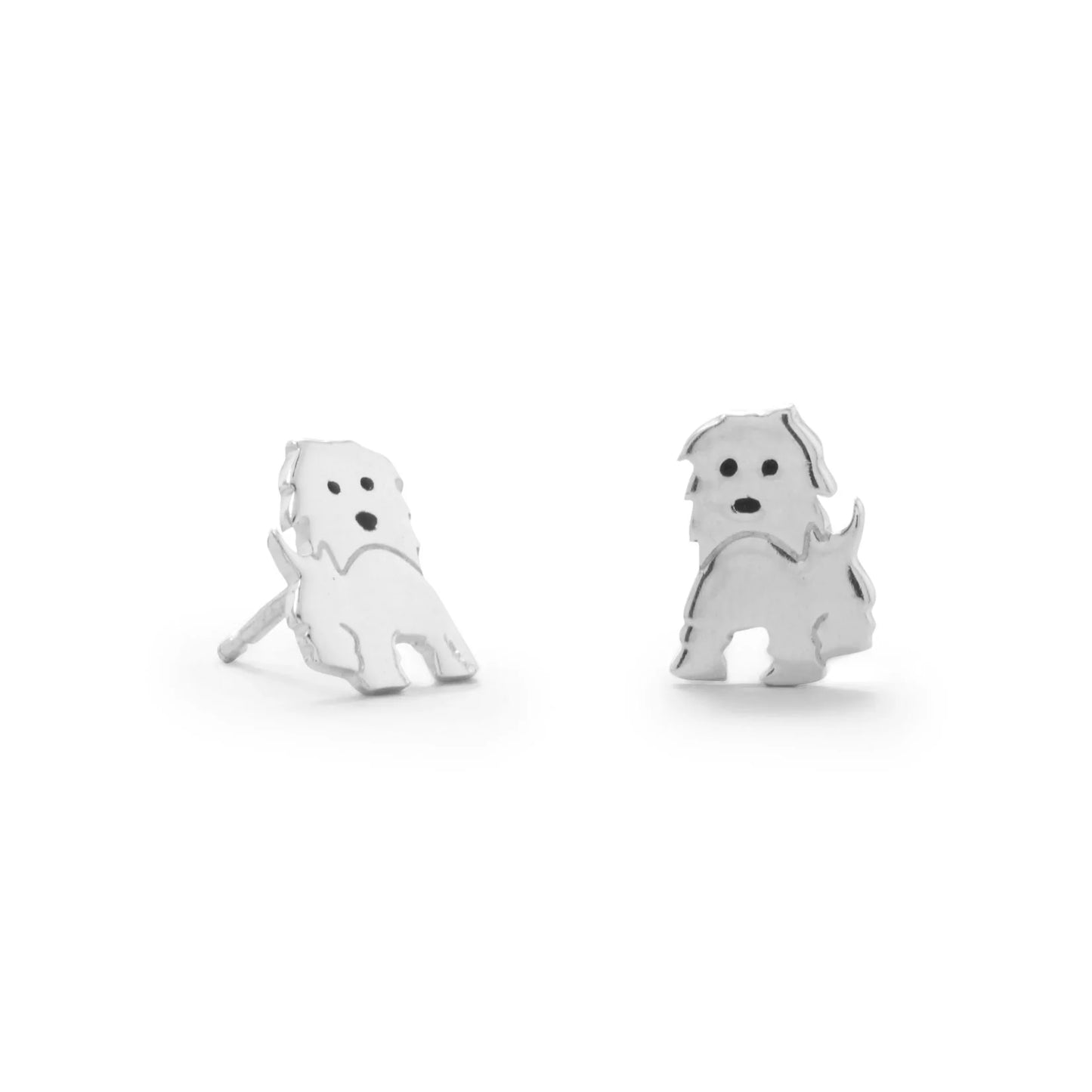 Sterling Silver Puppy Dog Post Earrings, Polished Finish, 7.5mm x 10.25mm