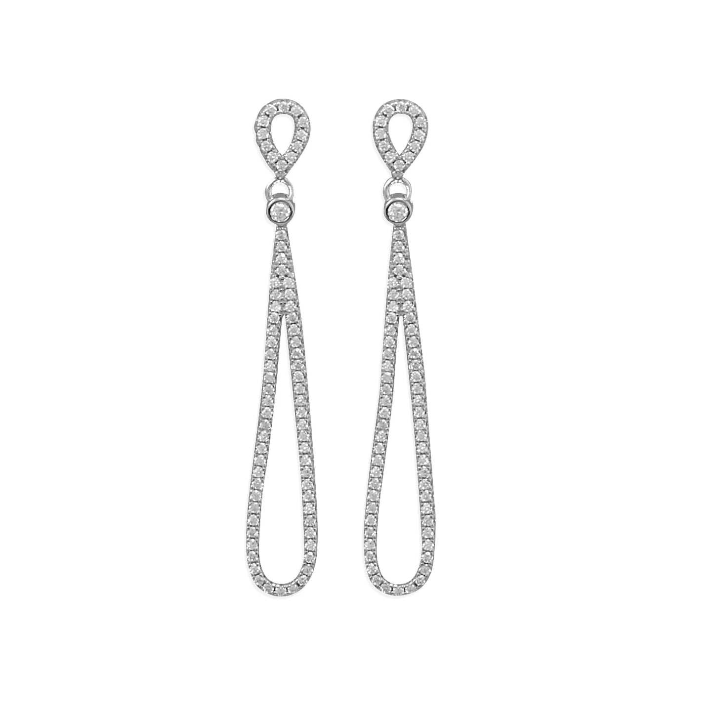 Sterling Silver Rhodium Plated Pear Drop Earrings, CZ Settings, 37.5mm x 7.5mm, 47mm Drop Length