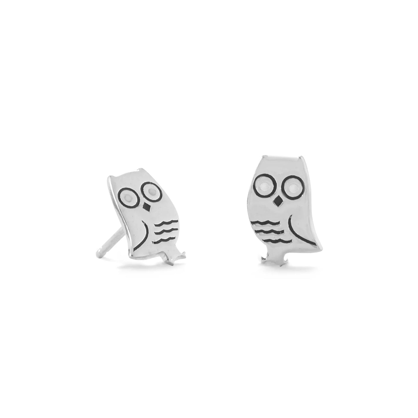 Sterling Silver Owl Stud Earrings, Enamel Design, 10mm x 6.5mm