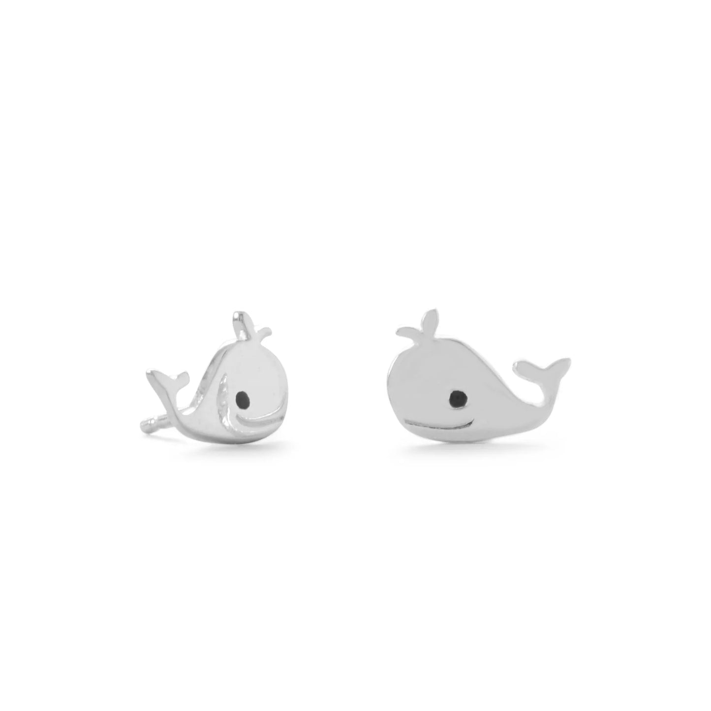 Sterling Silver Smiling Whale Stud Earrings, Blue Enamel, 7.5x9mm