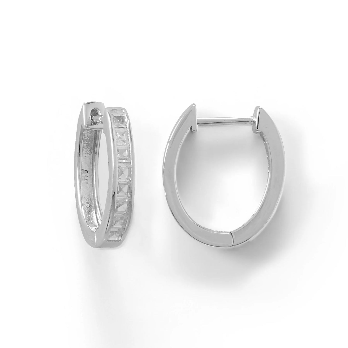 Sterling Silver Rhodium Plated Cubic Zirconia Hinged Hoop Earrings, 15.5mm x 14.5mm