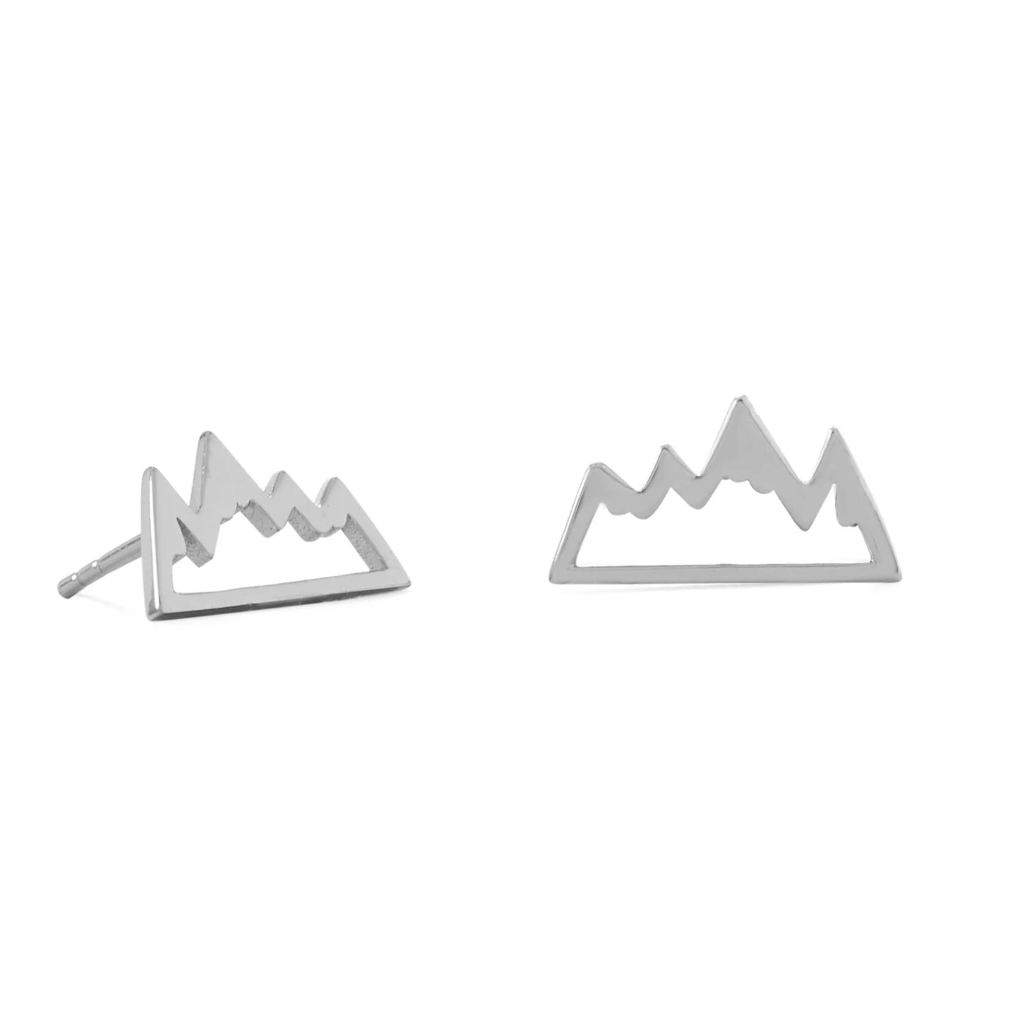 Sterling Silver Mountain Range Stud Earrings, Rhodium Plated, 13.9mm x 7.6mm