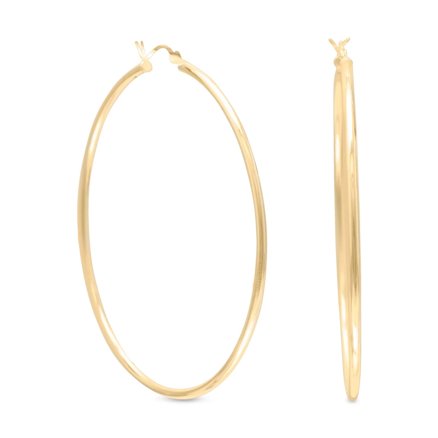 Sterling Silver Gold Plated Hoop Earrings, 14K Plated, 60mm x 2mm, Click Closure
