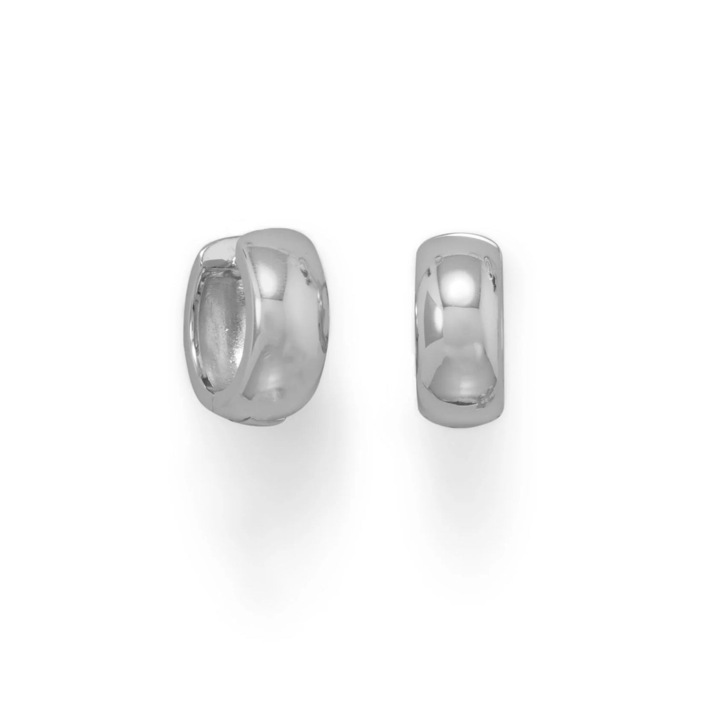 Sterling Silver Rhodium Plated Wide Huggie Hoop Earrings, 15mm x 6mm, .925 Silver