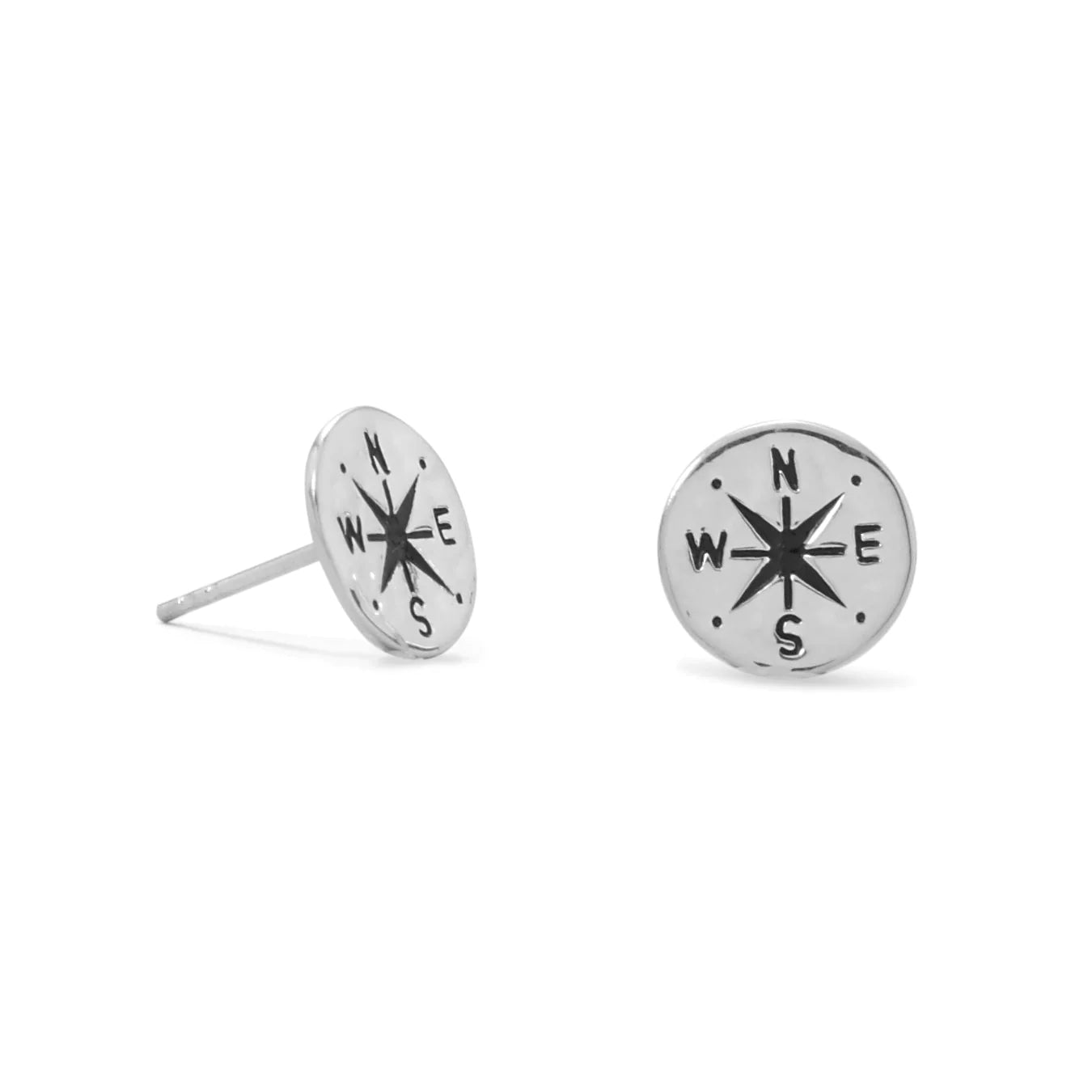 Sterling Silver Hammered Compass Stud Earrings, 10.5mm Diameter