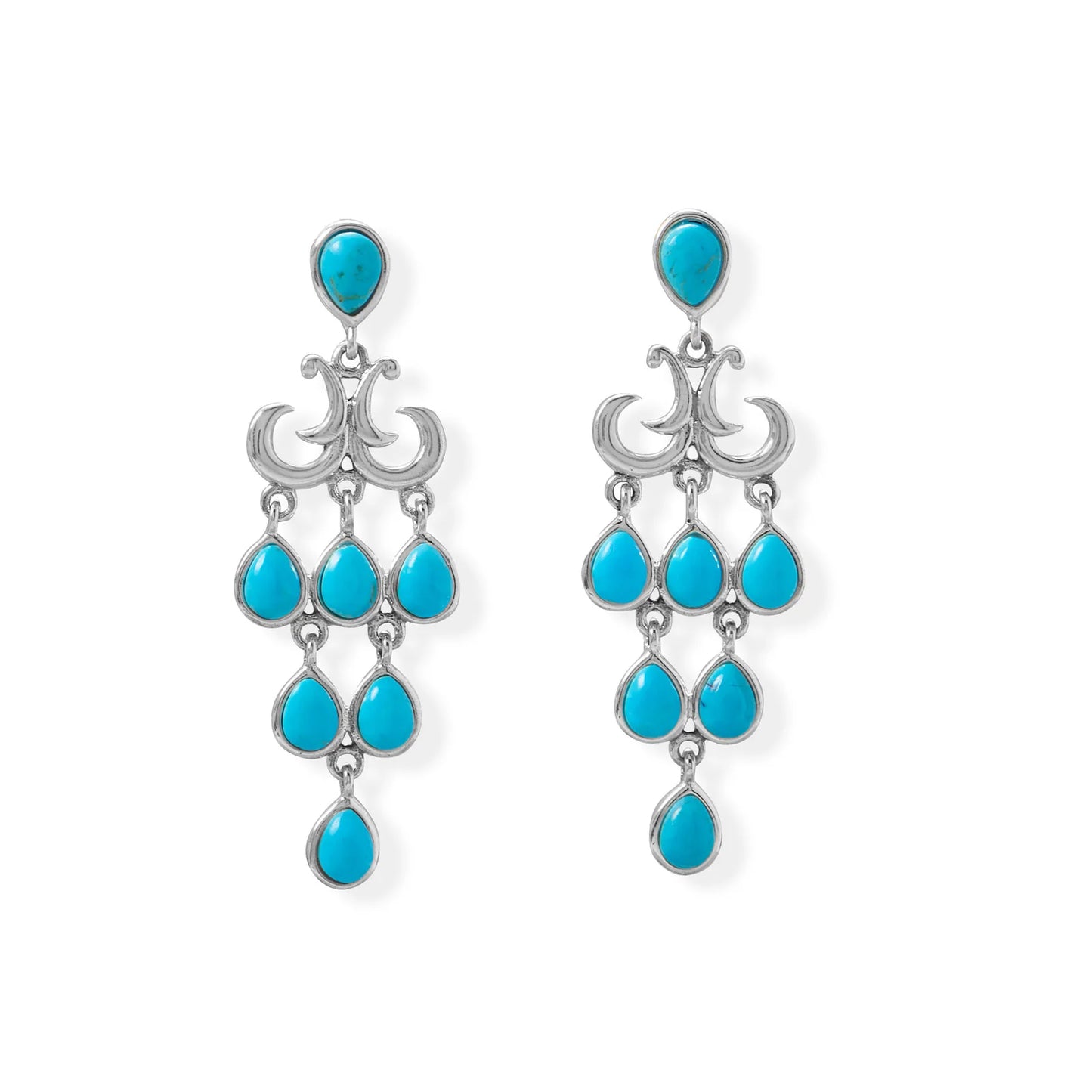 Sterling Silver Pear Shaped Turquoise Chandelier Earrings, 51mm Length, Reconstituted Stone, Post Back