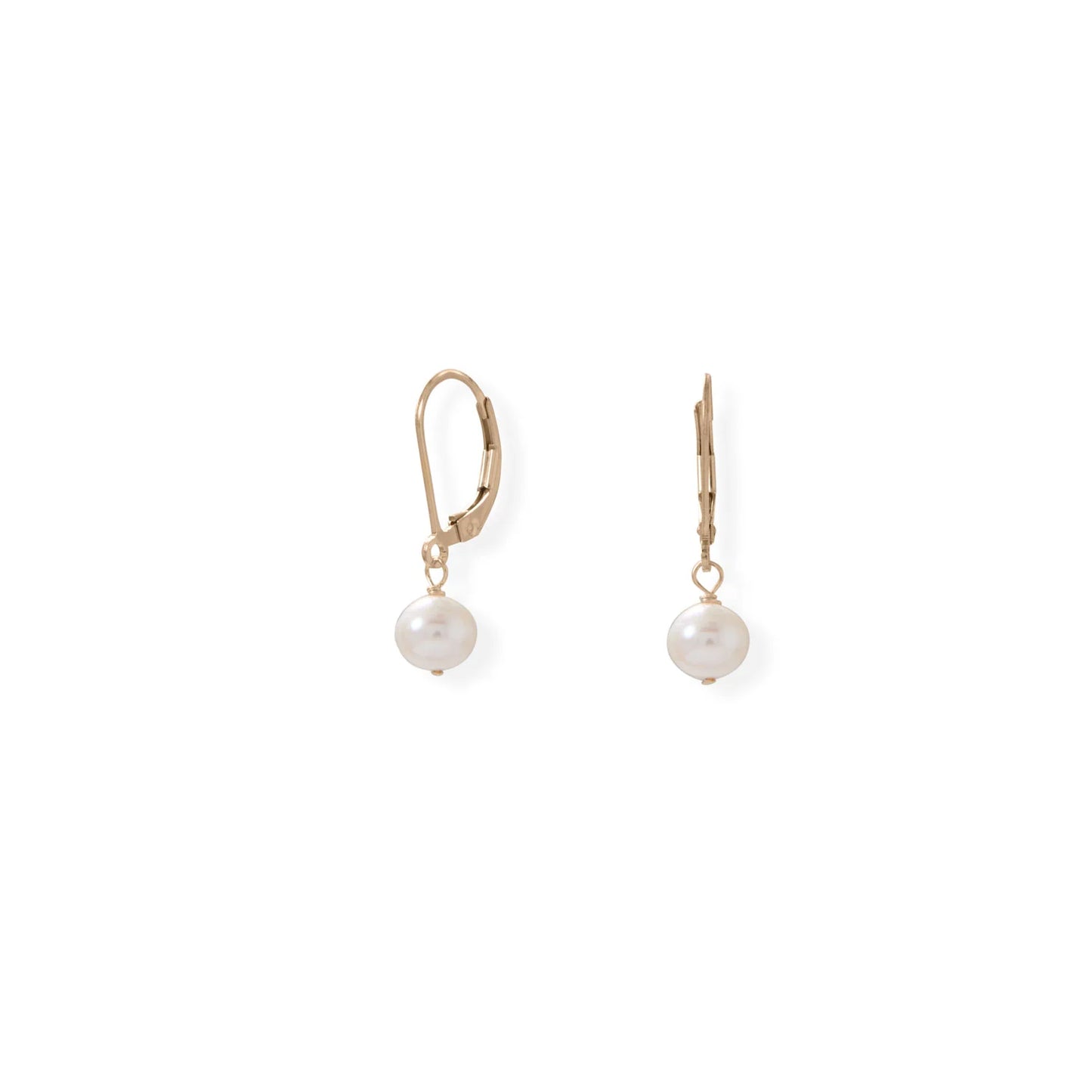 14/20 Gold-Filled Cultured Freshwater Pearl Drop Lever Earrings, 5.5-6mm Pearl, 25.5mm Length