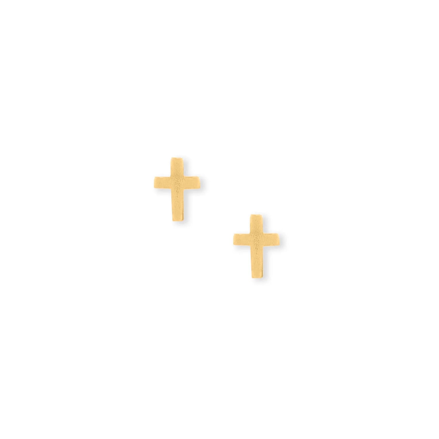14 Karat Gold Plated Sterling Silver Cross Stud Earrings, 6mm x 4mm