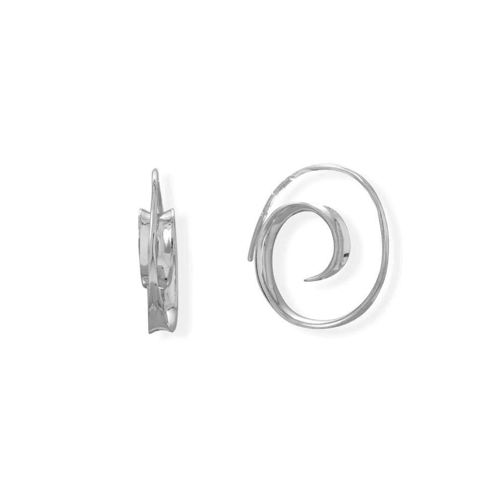 Sterling Silver Rhodium Plated Spiral Hoop Earrings, Concave Coil Design, 24mm Diameter, 5.6mm Wide