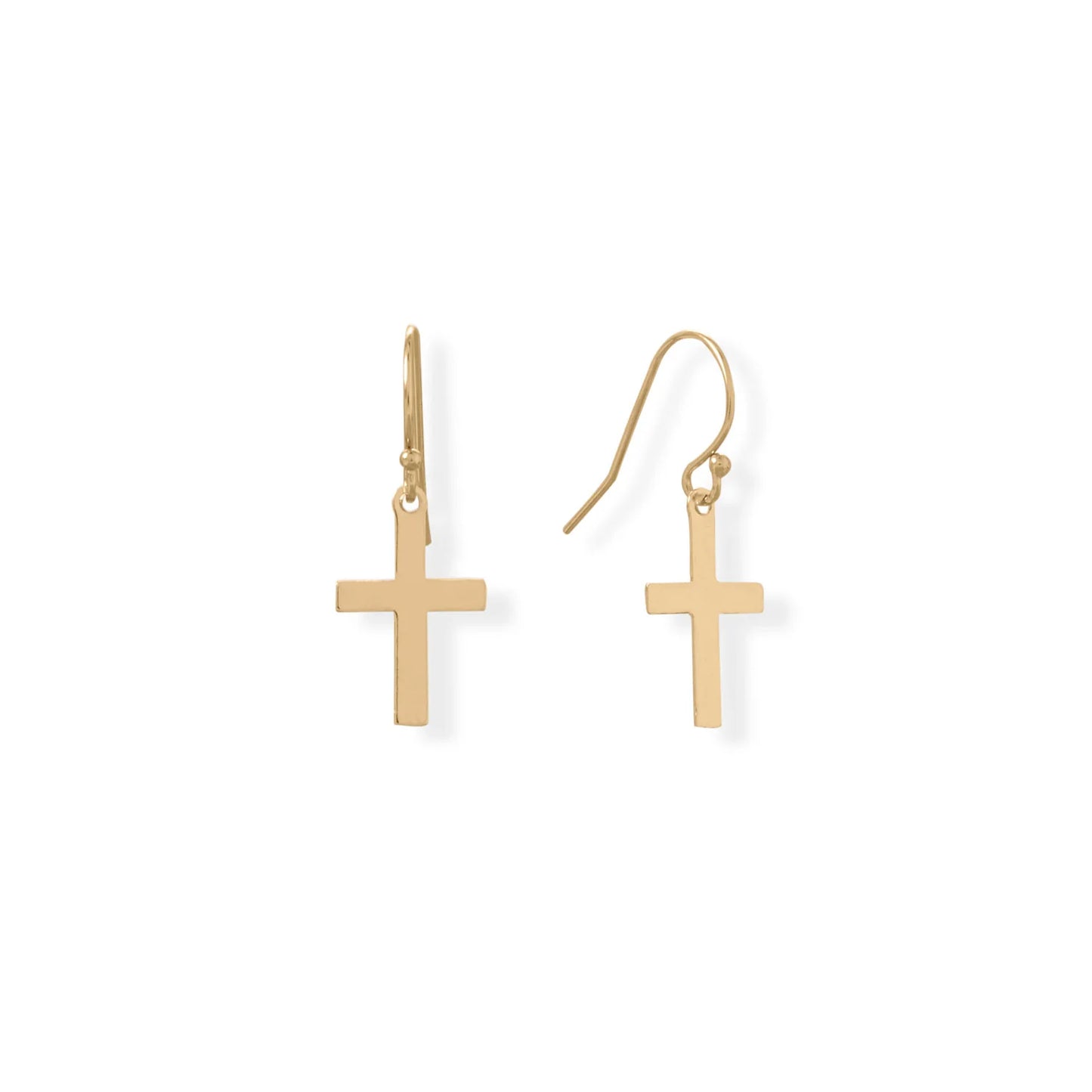 14/20 Gold Filled Cross French Wire Dangle Earrings, 10mm x 16mm Pendant, 25.5mm Drop Length