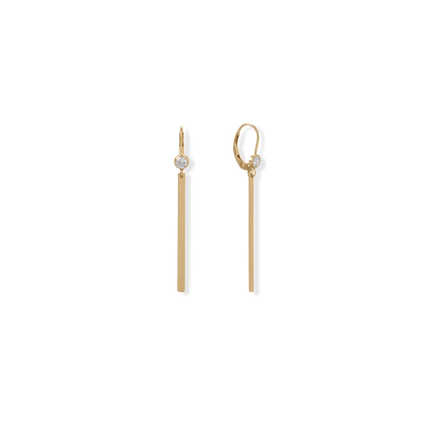 14/20 Gold Filled Bar Drop Earrings with CZ, 53.5mm Length, Lever Back