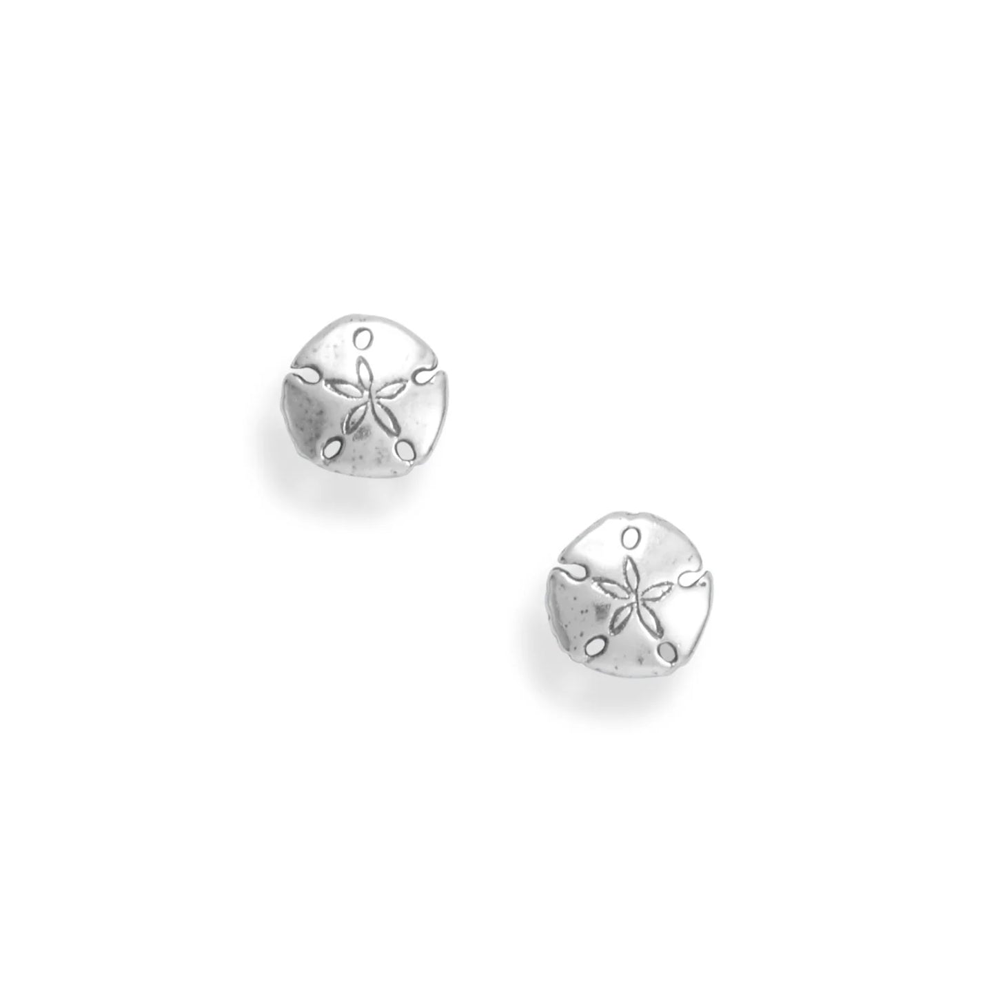 Sterling Silver Oxidized Sand Dollar Stud Earrings, 8.5mm, Stainless Steel Posts